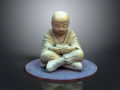 Meditating Man In Traditional Robe Sitting Cross Legged On Circular Mat With Clasped Hands 3d model