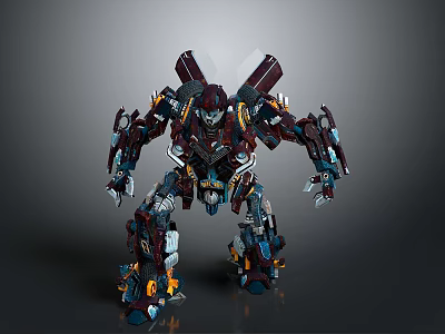 Detailed Mechanical Robot Figure With Colorful Armor Plates And Weapon Components 3d model