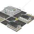Industrial Factory Building With Gas Station Road Street Lamps And Adjacent Buildings