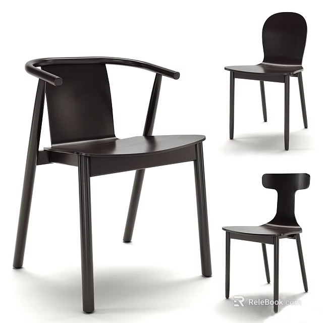 Modern Black Wooden Leisure Chair With Armrest And Minimalist Stylish Design 3d model 