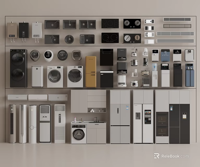 Diverse Household Appliances Collection Featuring Washing Machines Refrigerators Air Conditioners And Microwaves 3d model 