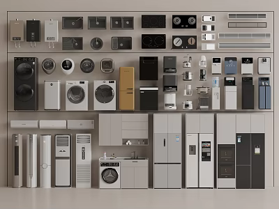 Diverse Household Appliances Collection Featuring Washing Machines Refrigerators Air Conditioners And Microwaves 3d model