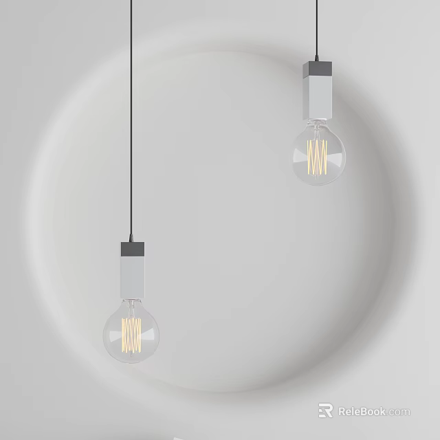 Modern Bulb Shaped Pendant Lights Hanging On White Wall Background With Filament Glow 3d model 