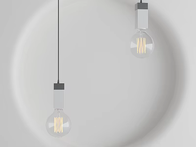 Modern Bulb Shaped Pendant Lights Hanging On White Wall Background With Filament Glow 3d model