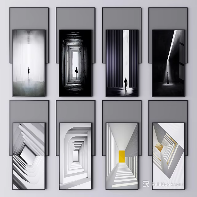 Modern Architectural Spaces With Geometric Lines Light Shadow And Human Figures 3d model