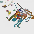 Colorful Outdoor Amusement Rides In Park With Ferris Wheel Carousel And Thrill Rides