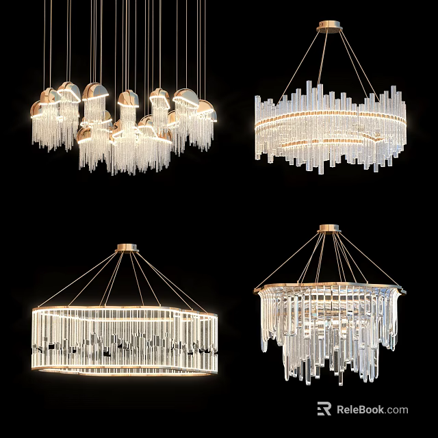 Modern Crystal Chandeliers With Various Designs And Hanging Crystal Elements 3d model 