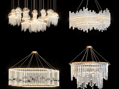 Modern Crystal Chandeliers With Various Designs And Hanging Crystal Elements 3d model