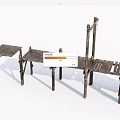 Old Wooden Pathway Structure With Weathered Planks And Support Posts 3d model