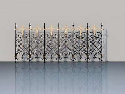 Wrought Iron Swing Door With Black And Gold Intricate Decorative Patterns 3d model