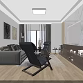Modern Living Room Coffee Table with Dark Wood Frame Dark Blue Chairs and Gray Sofa
