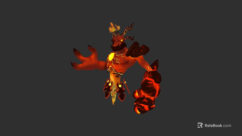 Flame Elemental Character And Creature With Burning Limbs Horned Head And Glowing Core 3d model 