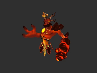 Flame Elemental Character And Creature With Burning Limbs Horned Head And Glowing Core 3d model