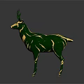 Teal Deer Sculpture With Gold Stripes And Antlers On Dark Background