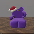 Purple Cartoon Elephant Children's Chair With Red Santa Hat On Wooden Floor