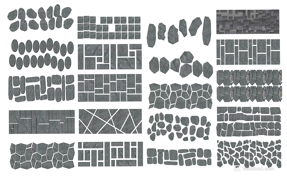 Road Infrastructure Featuring Various Pavement Patterns And Surface Design Types 3d model