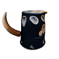 Unique Ceramic Cup With Black Body Circular Patterns And Horn Shaped Handle