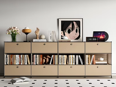 Modern Bookshelf With Multiple Compartments Filled With Books And Decorative Items On Top 3d model