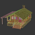 Traditional Log Cabin With Shingle Roof Chimney Porch Railing And Wooden Steps