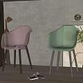 Modern Transparent Pink And Green Dining Chairs With Stylish Design And Indoor Lamp Plants