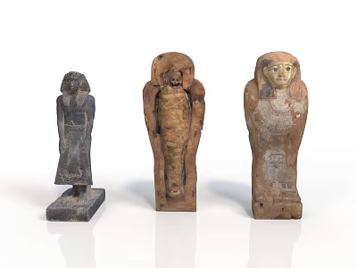 Three Ancient Egyptian Sculptures Featuring Human Shaped Carvings And Intricate Details 3d model