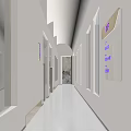 Modern Elevator Hallway Interior Design With Lighting Fixtures And Directional Signs