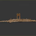 Ancient Ruins Model Featuring Central Archway On Sand Base With Stone Debris 3d model