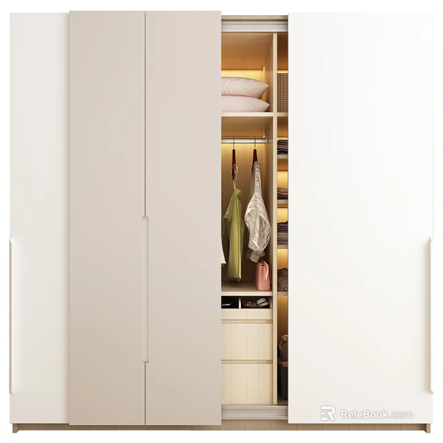 Modern Wardrobe Interior With Organized Hanging Clothes Folded Items And Drawers 3d model 