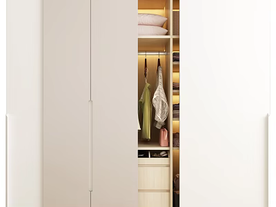 Modern Wardrobe Interior With Organized Hanging Clothes Folded Items And Drawers 3d model
