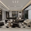 Modern Living And Dining Room Interior With Sofa Dining Table Floor Lamp And Fireplace
