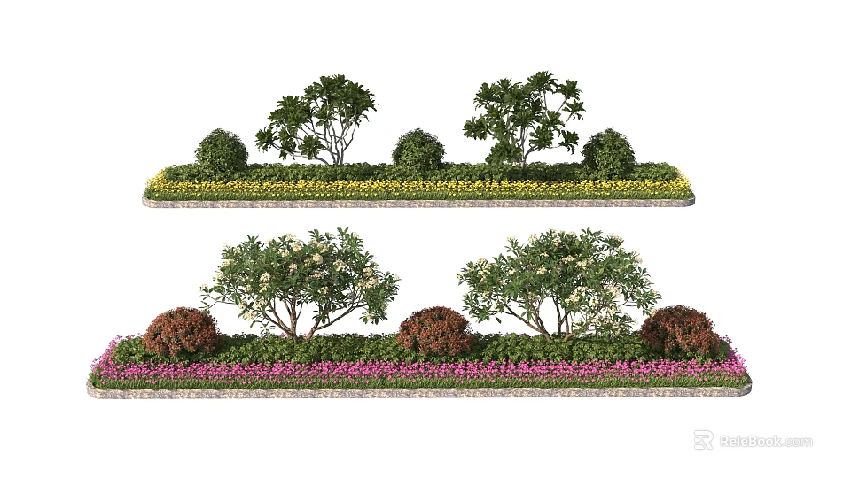 Landscaped Roadside Facilities With Lush Trees Colorful Flowers And Layered Shrubs 3d model 