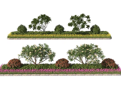 Landscaped Roadside Facilities With Lush Trees Colorful Flowers And Layered Shrubs 3d model