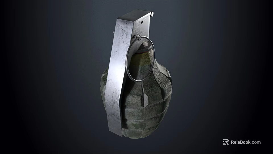 Tactical Hand Grenade With Metal Fuse Ring And Textured Military Casing 3d model 