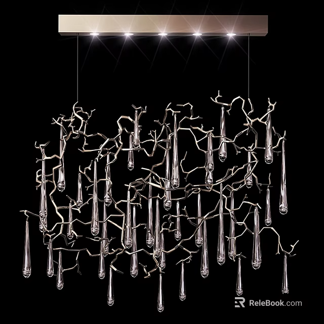Modern Branch Like Metallic Chandelier With Multiple Hanging Illuminated Decorative Elements 3d model 