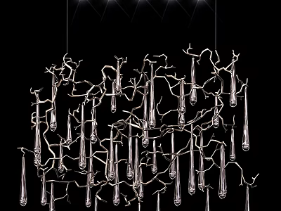 Modern Branch Like Metallic Chandelier With Multiple Hanging Illuminated Decorative Elements 3d model
