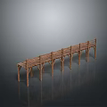 Long Wooden Bridge Architectural Structure With Supporting Pillars And Wooden Planks