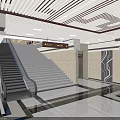 Spacious Subway Station Corridor With Red Billboards Exit Signs Shiny Floor And Modern Ceiling Design