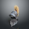 Ancient Warrior Silver Helmet With Golden Feather Decoration Intricate Carvings And Neck Guard 3d model