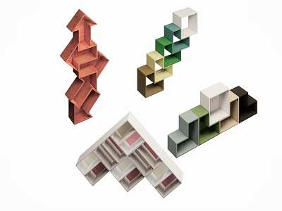 Modern Colorful Geometric Modular Shelving Units With Creative Shapes And Styles 3d model