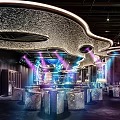 MOII Bar Interior With Black Brick Walls White Sculptures And Wavy Ceiling