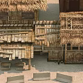 Rustic Thatched House Featuring Wooden Structure Straw Roof And Sandy Ground Platform