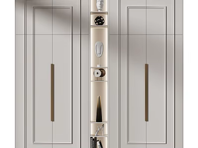 Modern Wardrobe Design With Double Doors Central Storage Shelves And Metal Handles 3d model