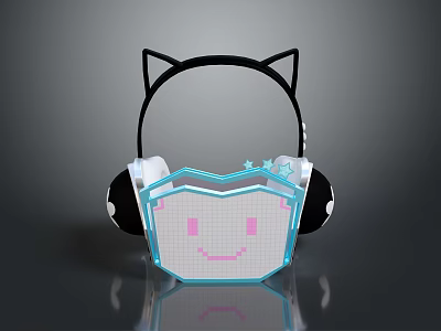 Cat Ear Computer Headset With Smile Face And Star Pattern Design 3d model