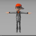 3D Animated Character Wearing Red Cap Glasses Gray Hoodie With Arms Outstretched On Dark Background