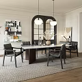 Modern Restaurant Open Interior Design With Marble Dining Table Black Chairs And Pendant Lights
