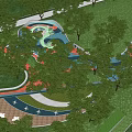 Colorful Children's Play Area Design With Green Lawn Trees And Curved Paths