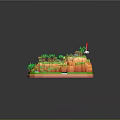 Vibrant Modern 3D Island Scene With Rainbow Waterfall Huts Palm Trees And River Bridge