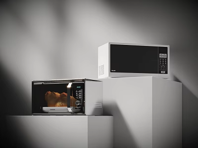 Modern Kitchen Appliances Microwave And Oven With Roasted Chicken On 3d model