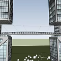 Modern High Rise Office Building With Glass Curtain Walls Connected Towers And Landscaped Areas