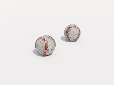 Two White Sports Equipment Baseballs With Red Stitching And Worn Texture Design 3d model